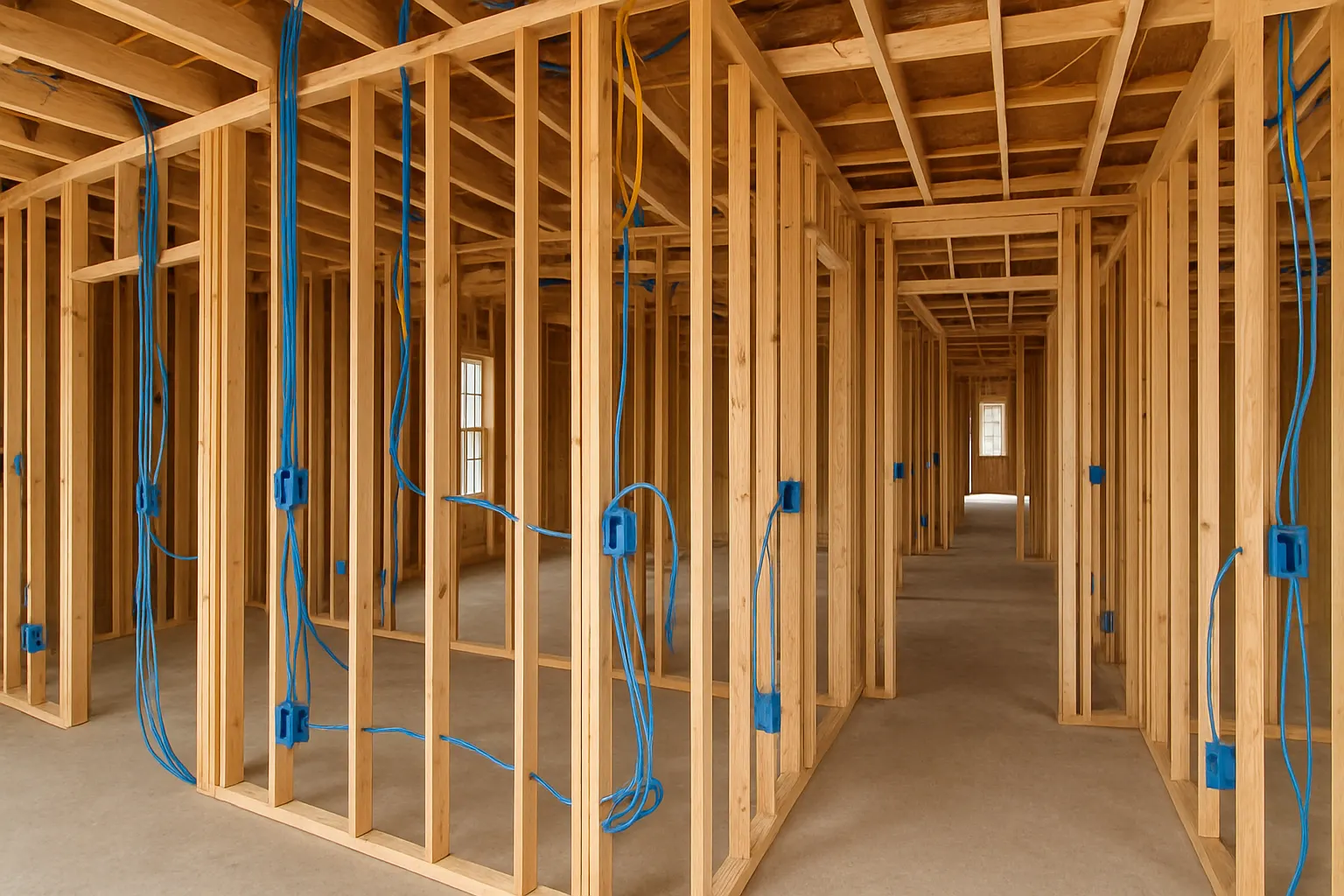 Electrical rough-in on a New Jersey new-construction job site